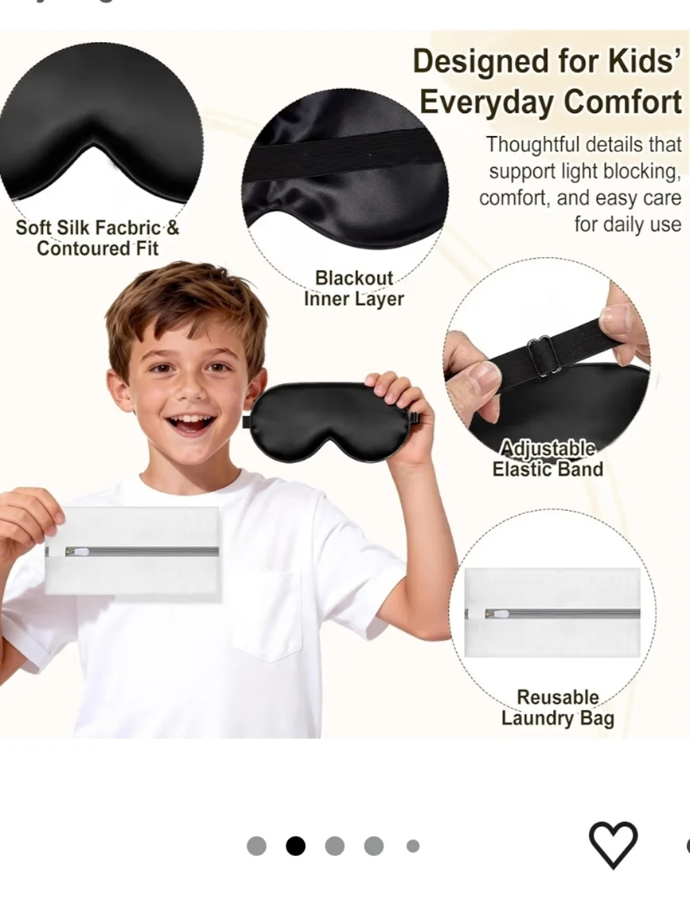 Kids Black Sleep Mask - Adjustable Eye Mask